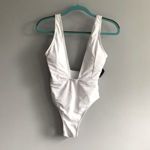 NWT White Plunge Front & Back Swimsuit
